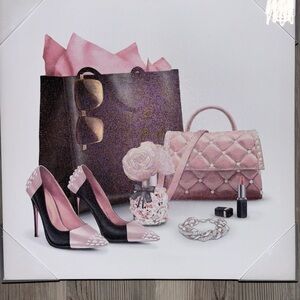 Chic Pink and Black Quilted Tote Bag Wall Art 12”x12”